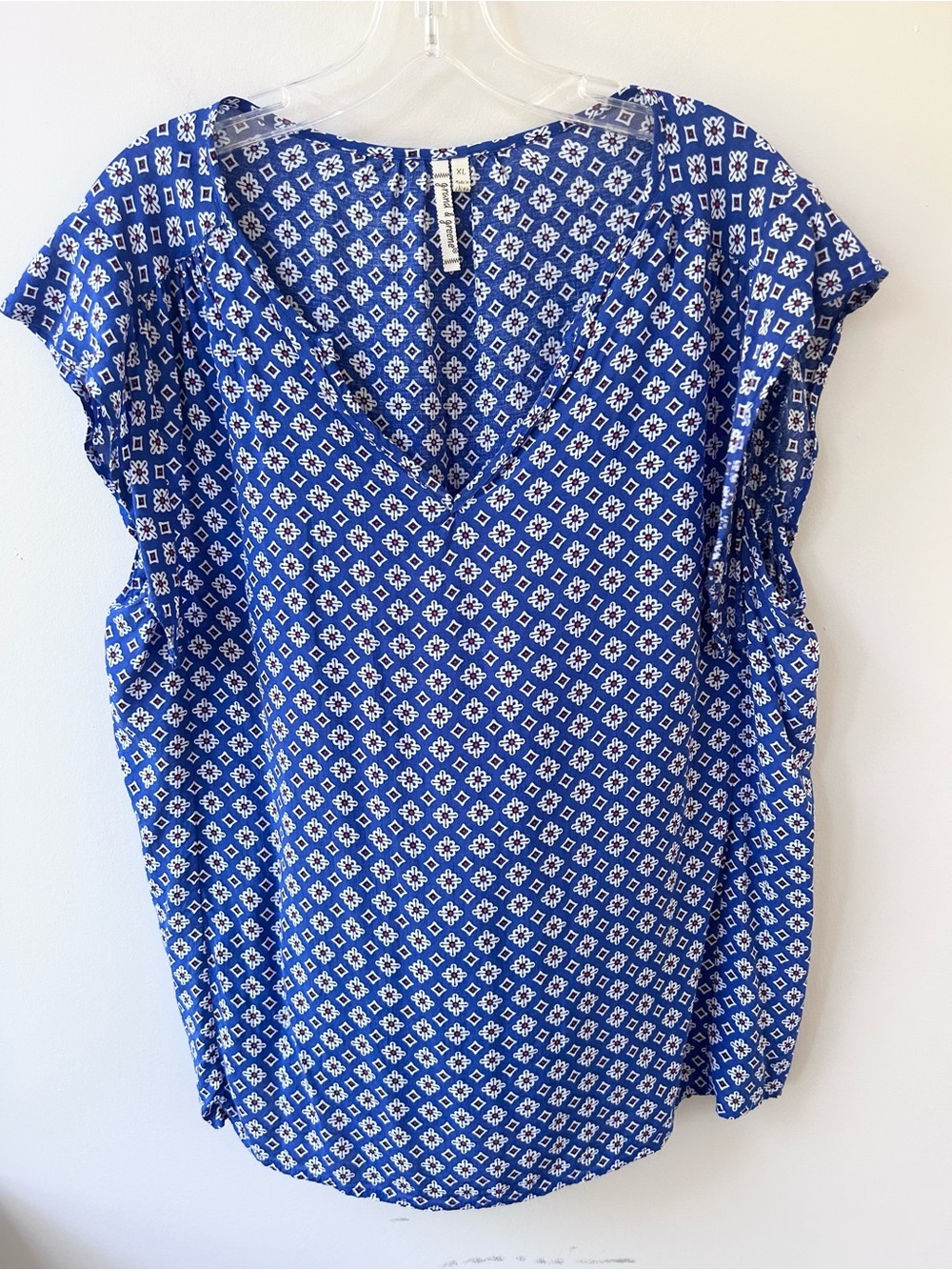 Grand & Greene rayon blue printed short sleeved blouse